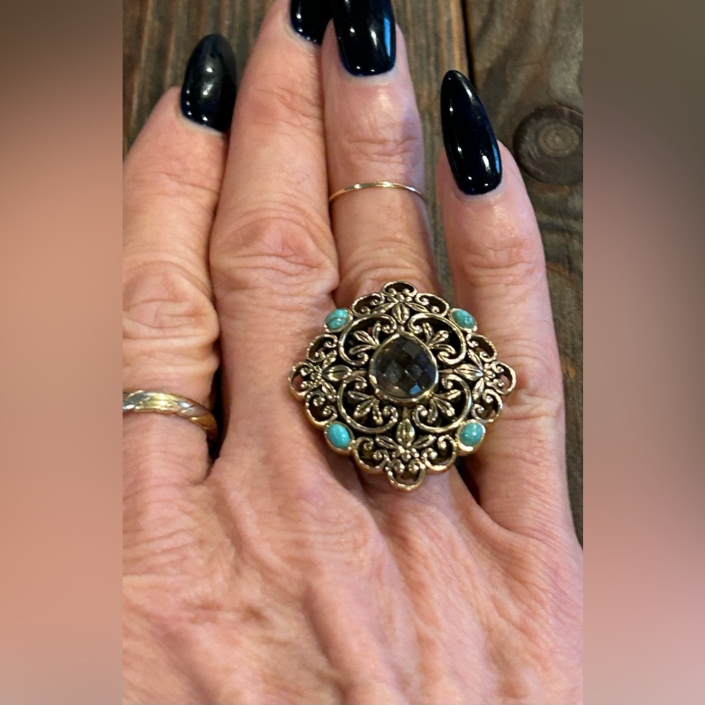 Vintage Barse Turquoise & Amethyst Bronze Ring Size 7 - Picture 4 of 8